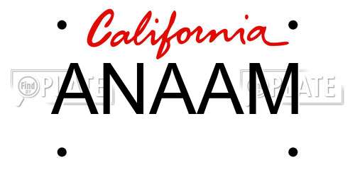 ANAAM California License Plate
