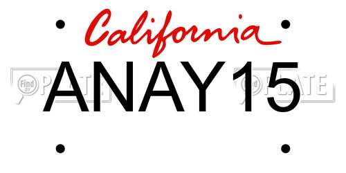 ANAY15 California License Plate