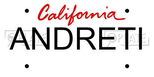 ANDRETI California License Plate