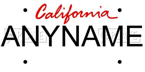 ANYNAME California License Plate