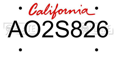 AO2S826 California License Plate