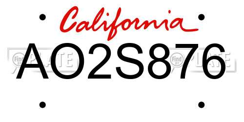 AO2S876 California License Plate