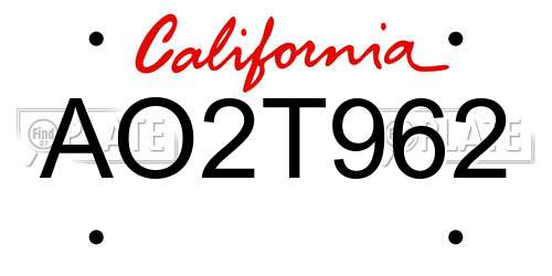 AO2T962 California License Plate