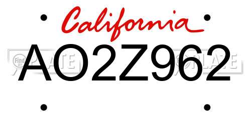 AO2Z962 California License Plate