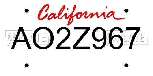 AO2Z967 California License Plate