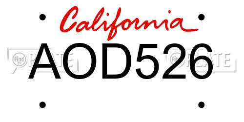 AOD526 California License Plate