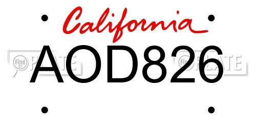 AOD826 California License Plate
