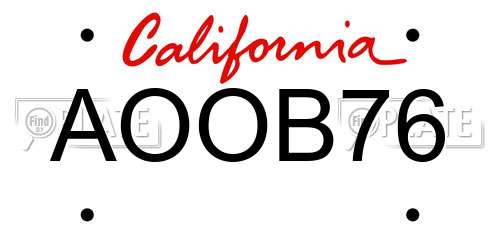 AOOB76 California License Plate