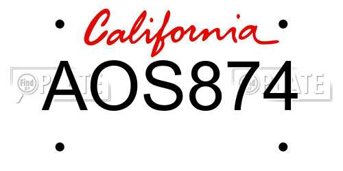 AOS874 California License Plate