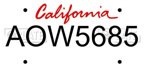 AOW5685 California License Plate