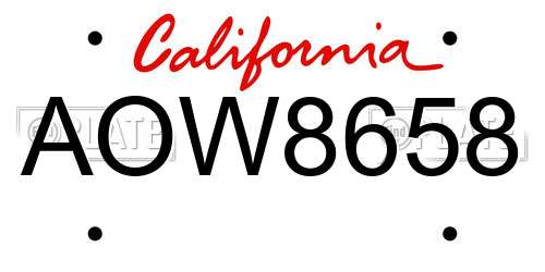 AOW8658 California License Plate