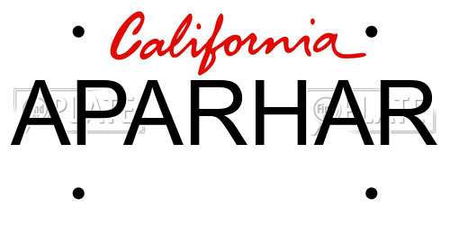 APARHAR California License Plate