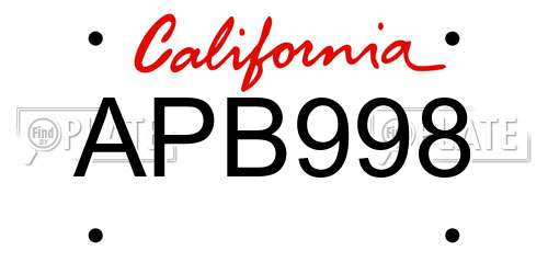 APB998 California License Plate