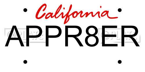APPR8ER California License Plate