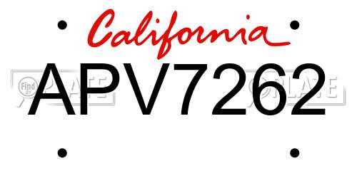 APV7262 California License Plate