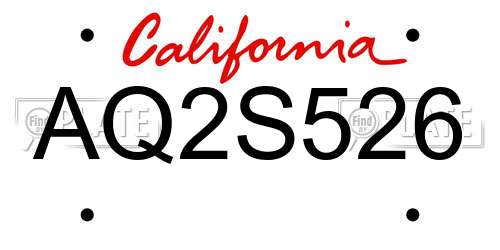 AQ2S526 California License Plate