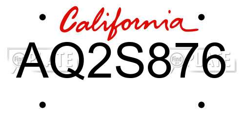AQ2S876 California License Plate