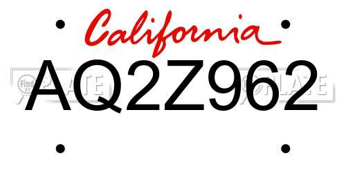 AQ2Z962 California License Plate