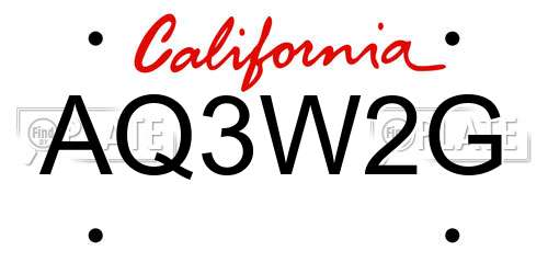 AQ3W2G California License Plate