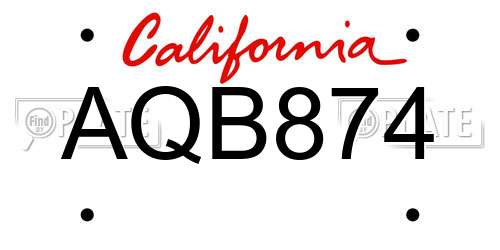 AQB874 California License Plate