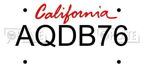 AQDB76 California License Plate