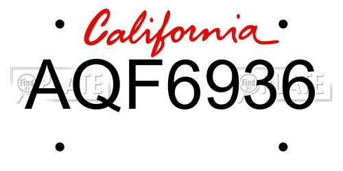 AQF6936 California License Plate