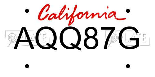 AQQ87G California License Plate