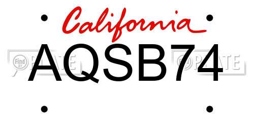 AQSB74 California License Plate