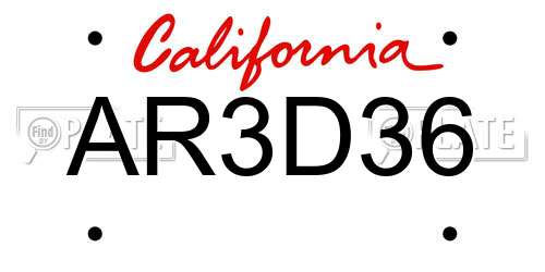 AR3D36 California License Plate