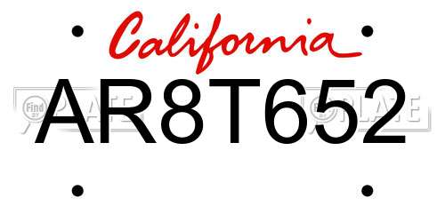 AR8T652 California License Plate