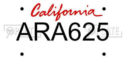 ARA625 California License Plate