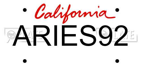 ARIES92 California License Plate