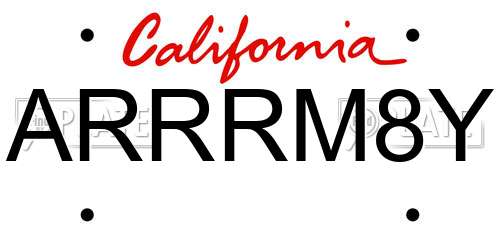 ARRRM8Y California License Plate