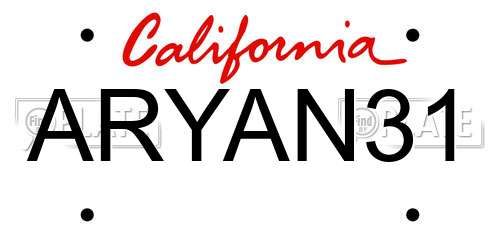 ARYAN31 California License Plate