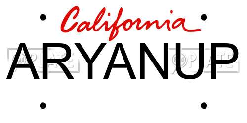ARYANUP California License Plate