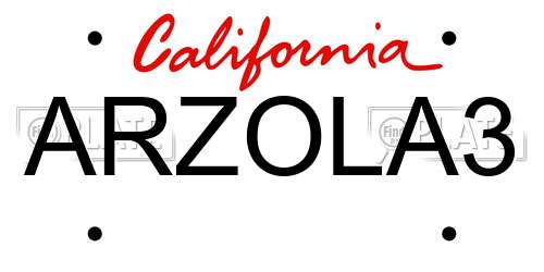 ARZOLA3 California License Plate