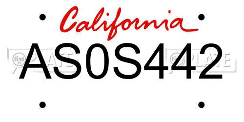 AS0S442 California License Plate