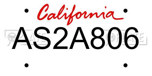 AS2A806 California License Plate