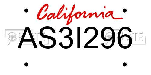 AS3I296 California License Plate
