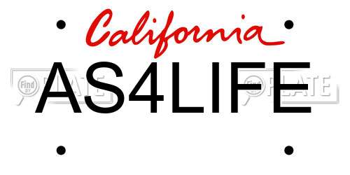 AS4LIFE California License Plate