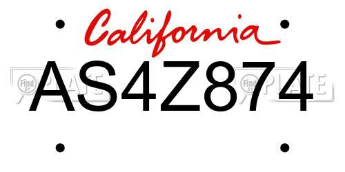 AS4Z874 California License Plate