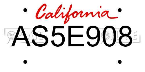 AS5E908 California License Plate