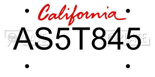 AS5T845 California License Plate