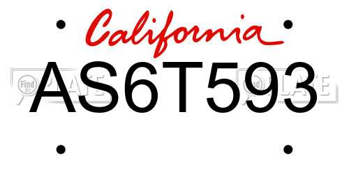 AS6T593 California License Plate