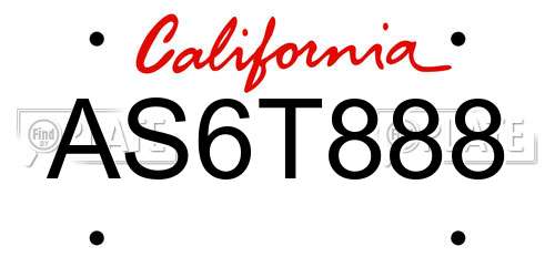 AS6T888 California License Plate