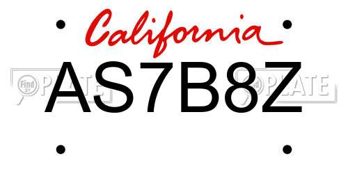 AS7B8Z California License Plate