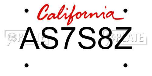 AS7S8Z California License Plate