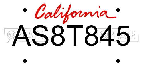 AS8T845 California License Plate