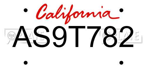 AS9T782 California License Plate