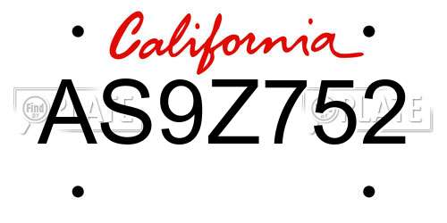 AS9Z752 California License Plate